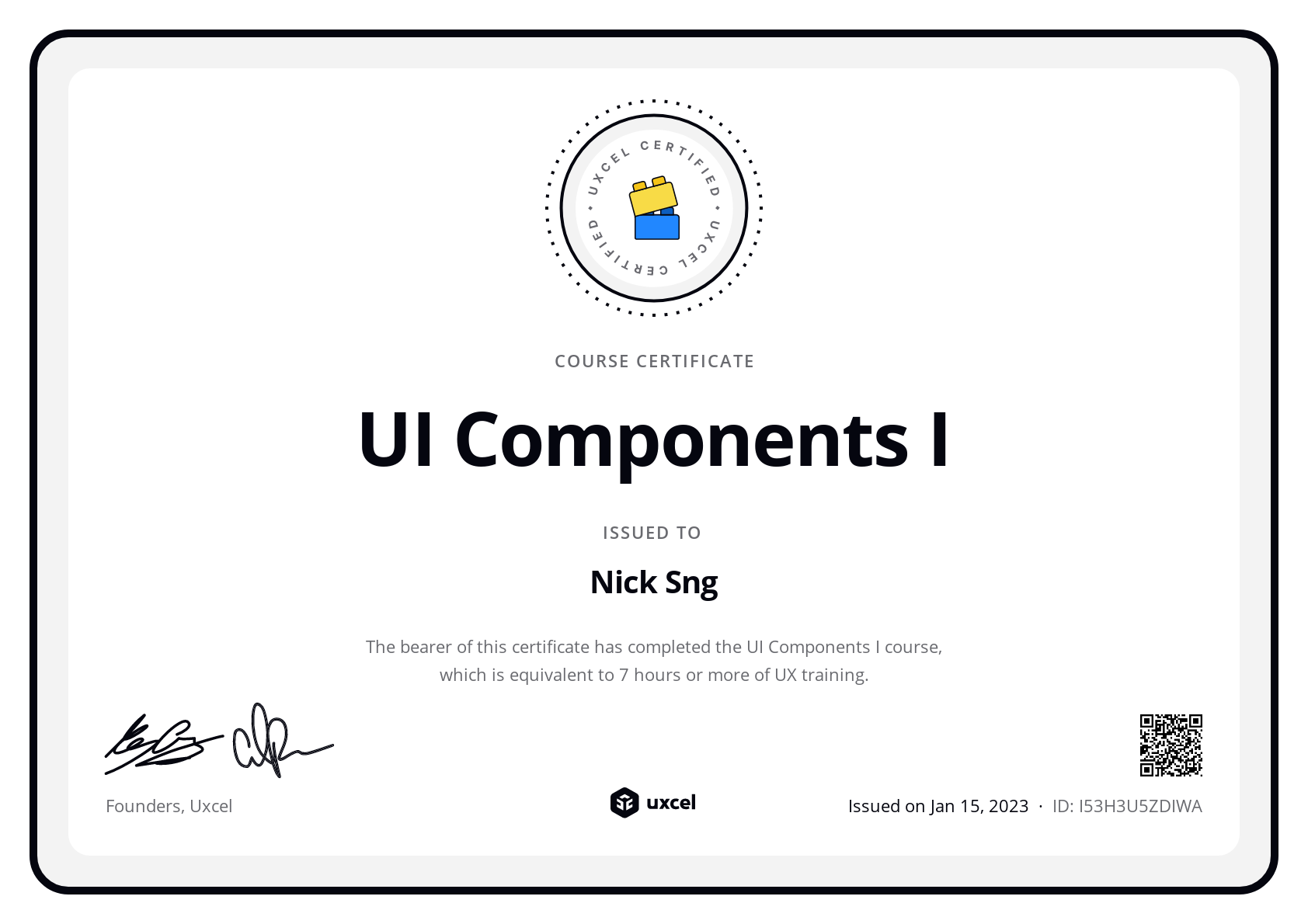 Nick Sng's certificate